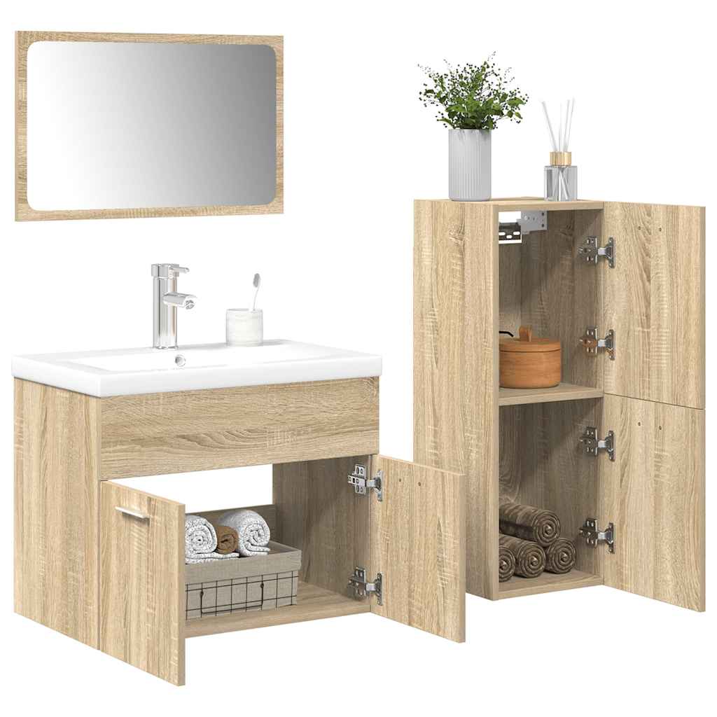 Vetonek Juego de muebles de baño 4 pzas contrachapada roble Sonoma