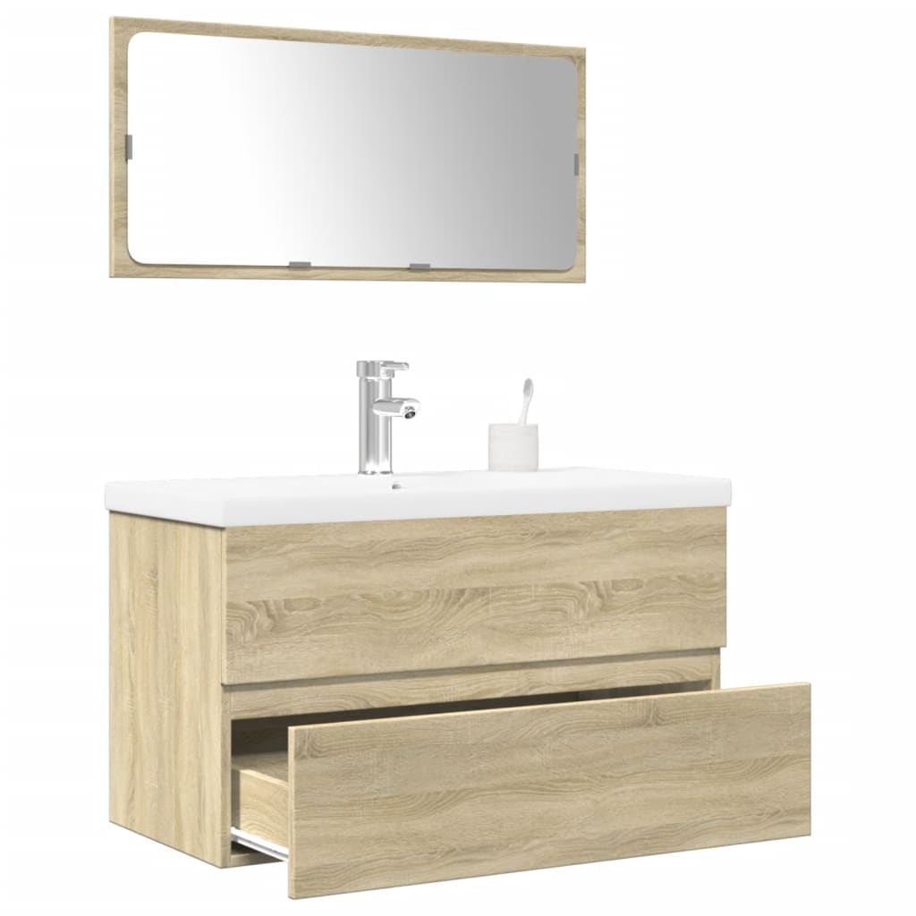 Vetonek Set de muebles de baño 3 pzas madera contrachapada roble Sonoma