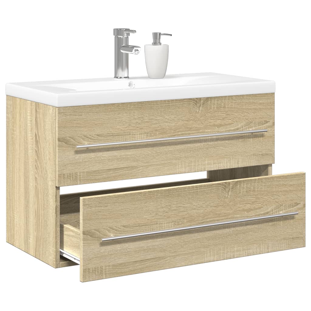 Vetonek Set de muebles de baño 2 pzas madera contrachapada roble Sonoma