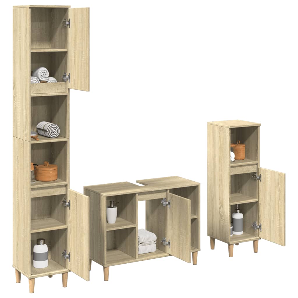 Vetonek Set de muebles de baño 3 pzas madera contrachapada roble Sonoma