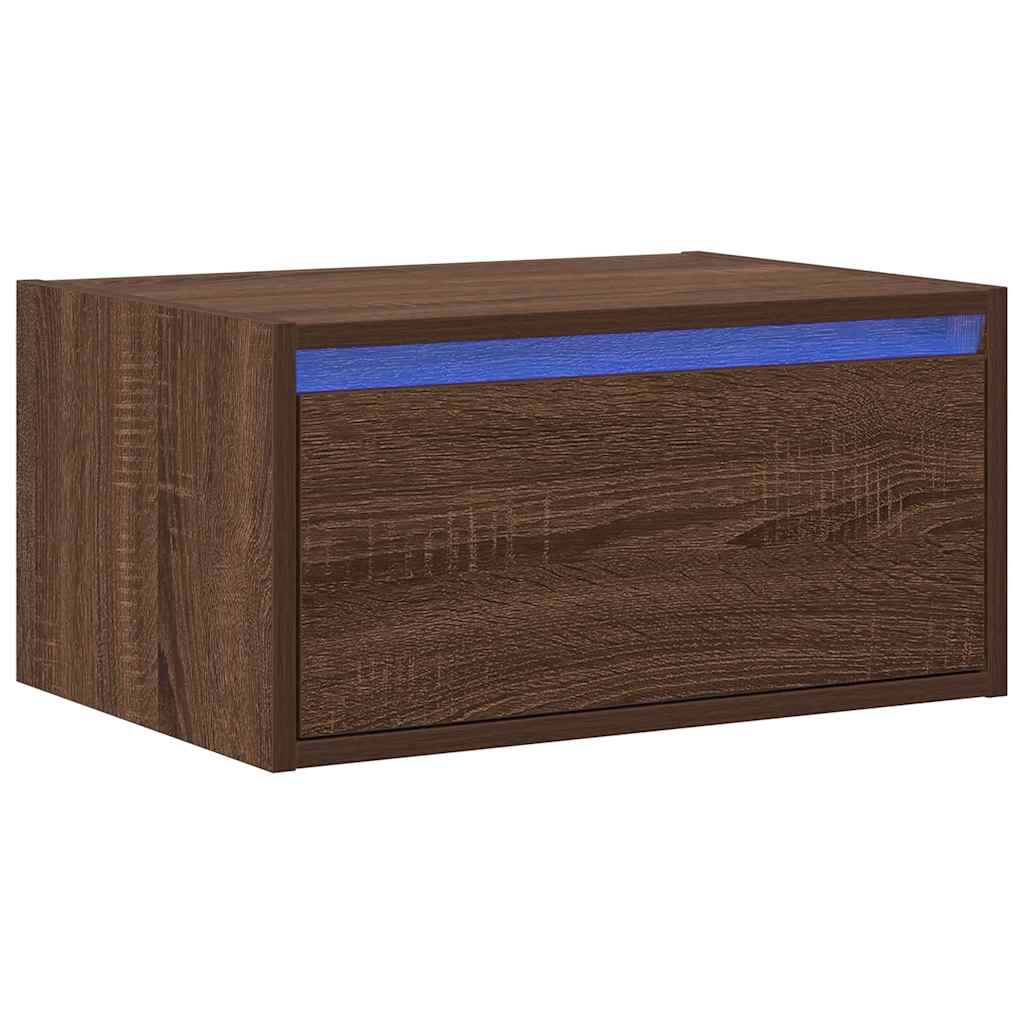 Wall night table with brown oak led lights