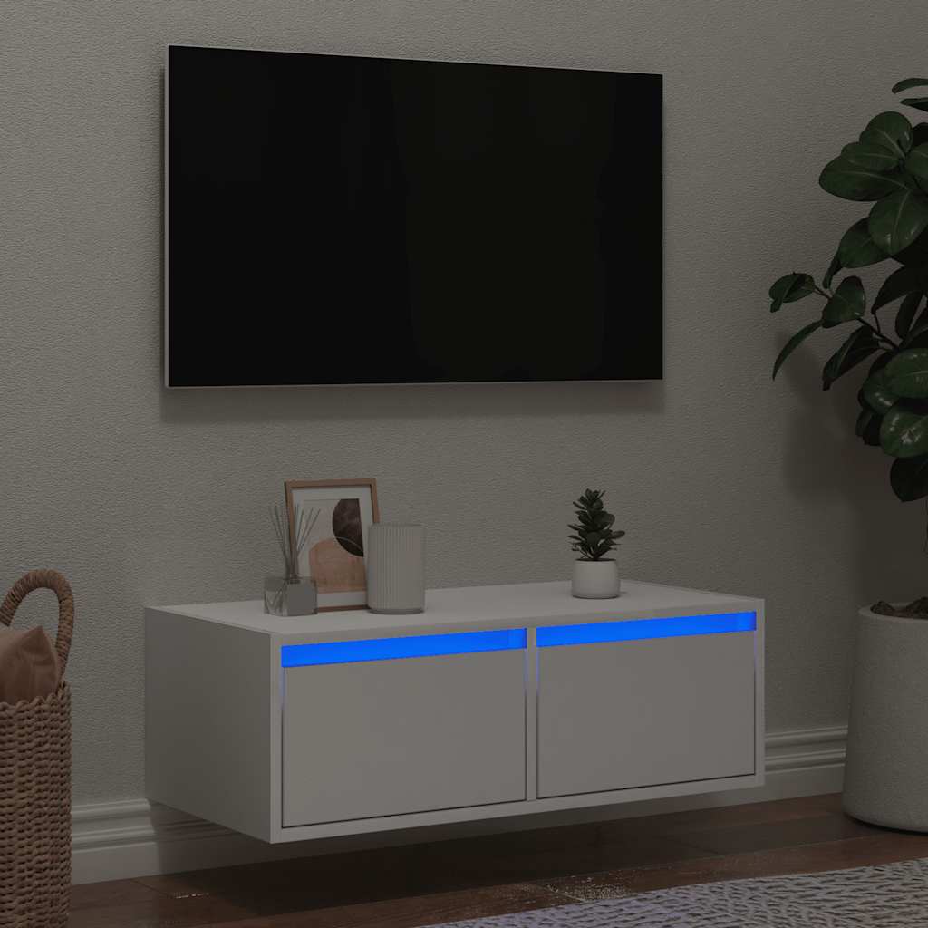 Vetonek Mueble de TV con luces LED blanco 75x35,5x25 cm