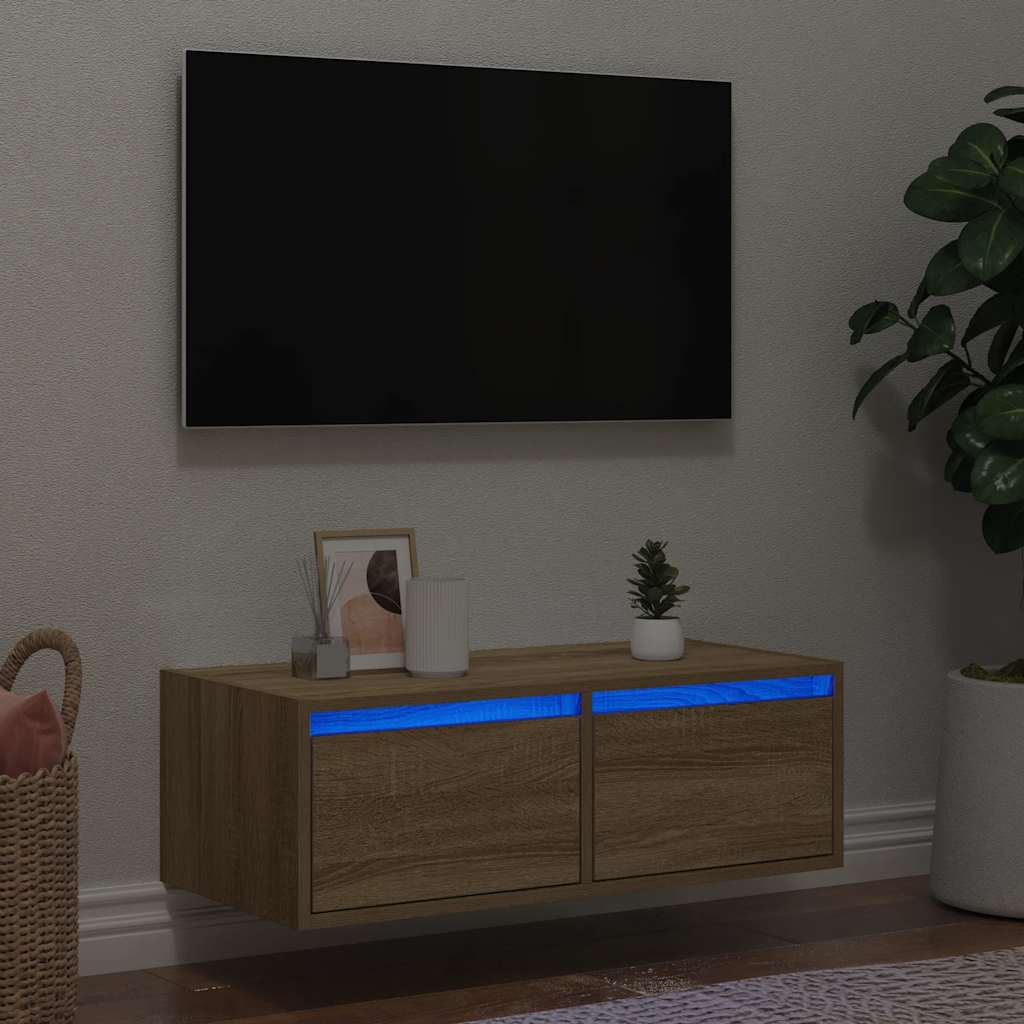 Vetonek Mueble de TV con luces LED roble sonoma 75x35,5x25 cm