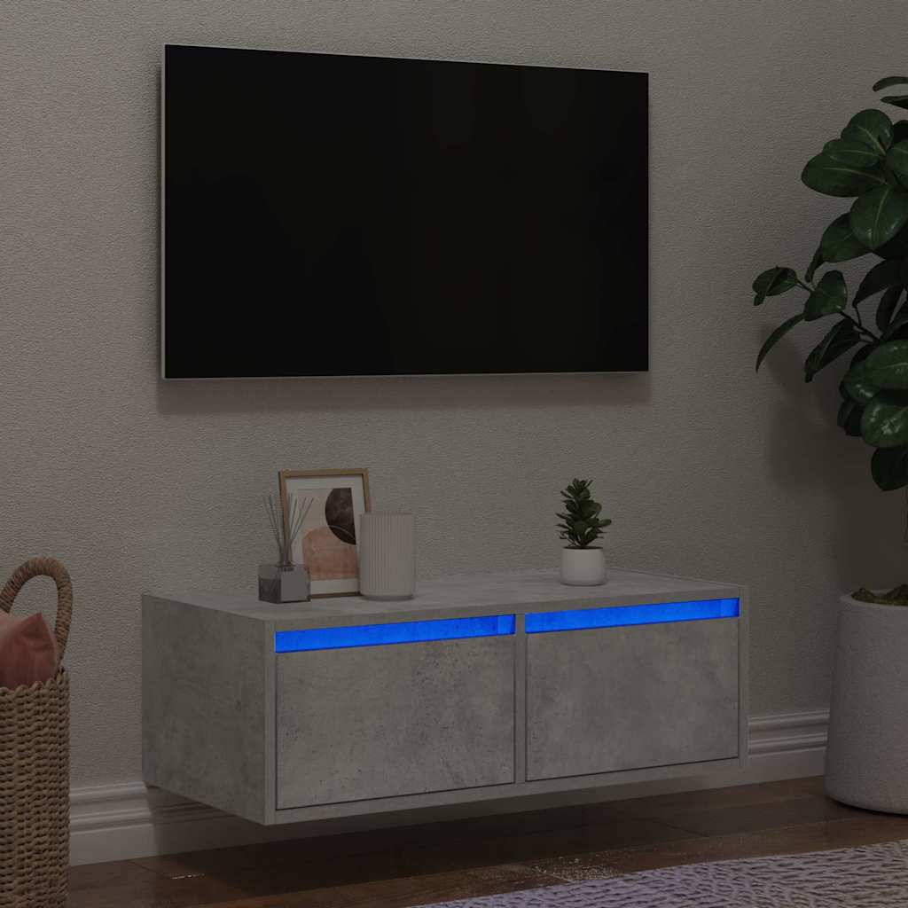 Vetonek Mueble de TV con luces LED gris hormigón 75x35,5x25 cm