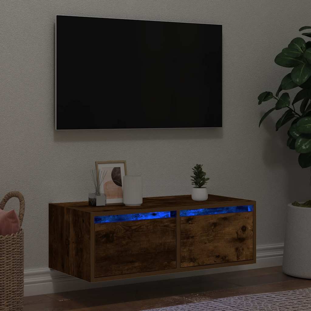 Vetonek Mueble de TV con luces LED roble ahumado 75x35,5x25 cm