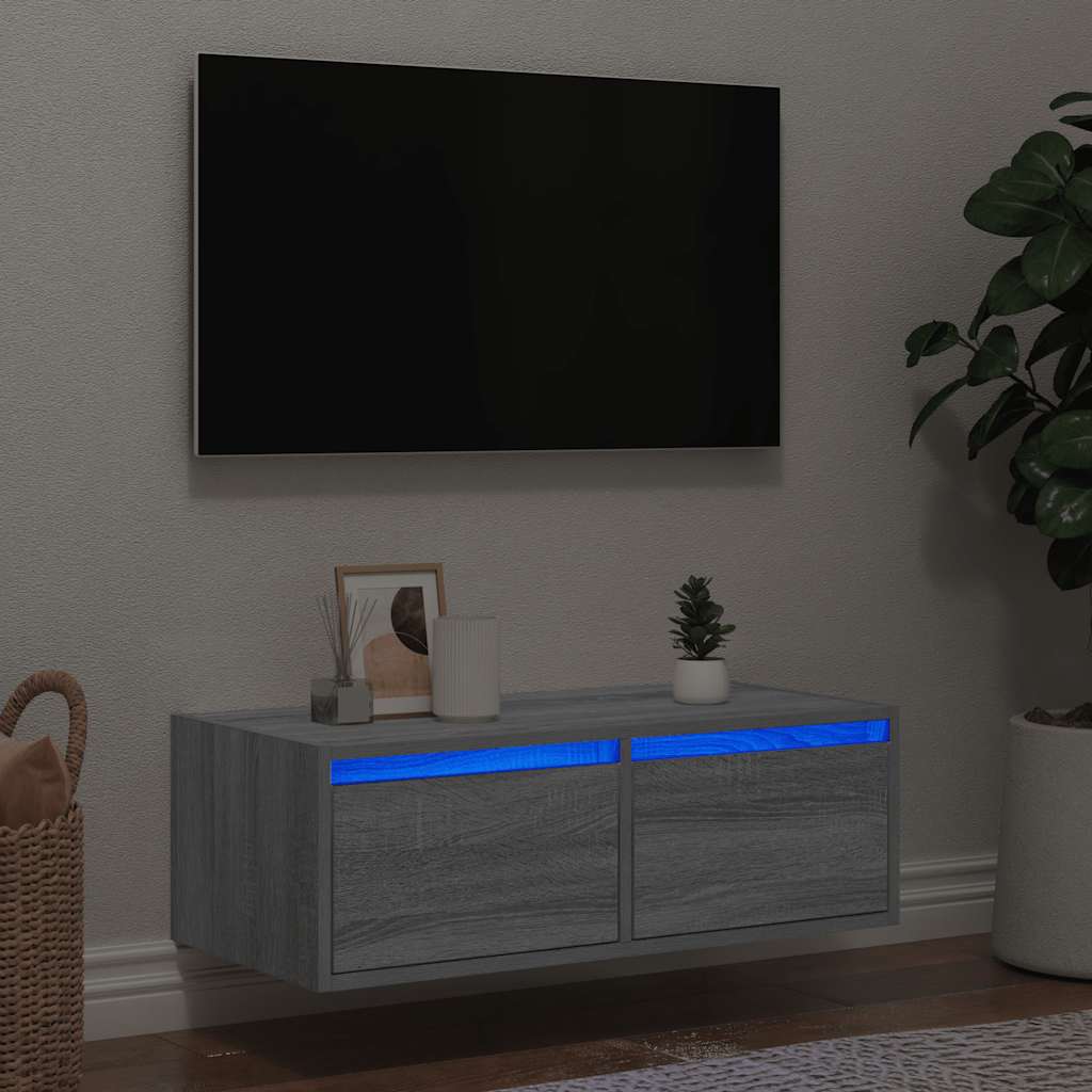 Vetonek Mueble de TV con luces LED sonoma gris 75x35,5x25 cm