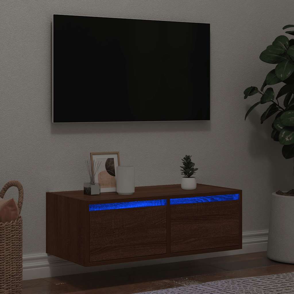 Vetonek Mueble de TV con luces LED roble marrón 75x35,5x25 cm