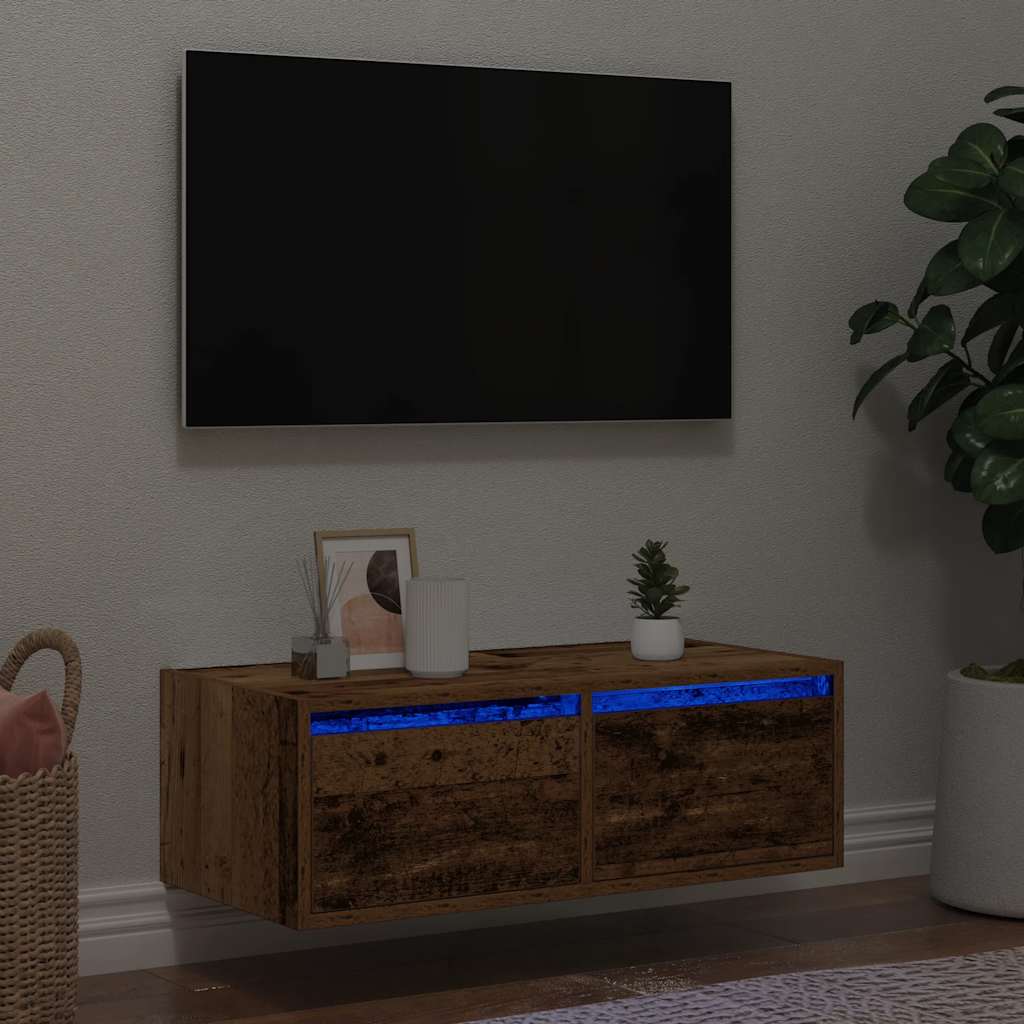 Vetonek Mueble de TV con luces LED envejecida 75x35,5x25 cm