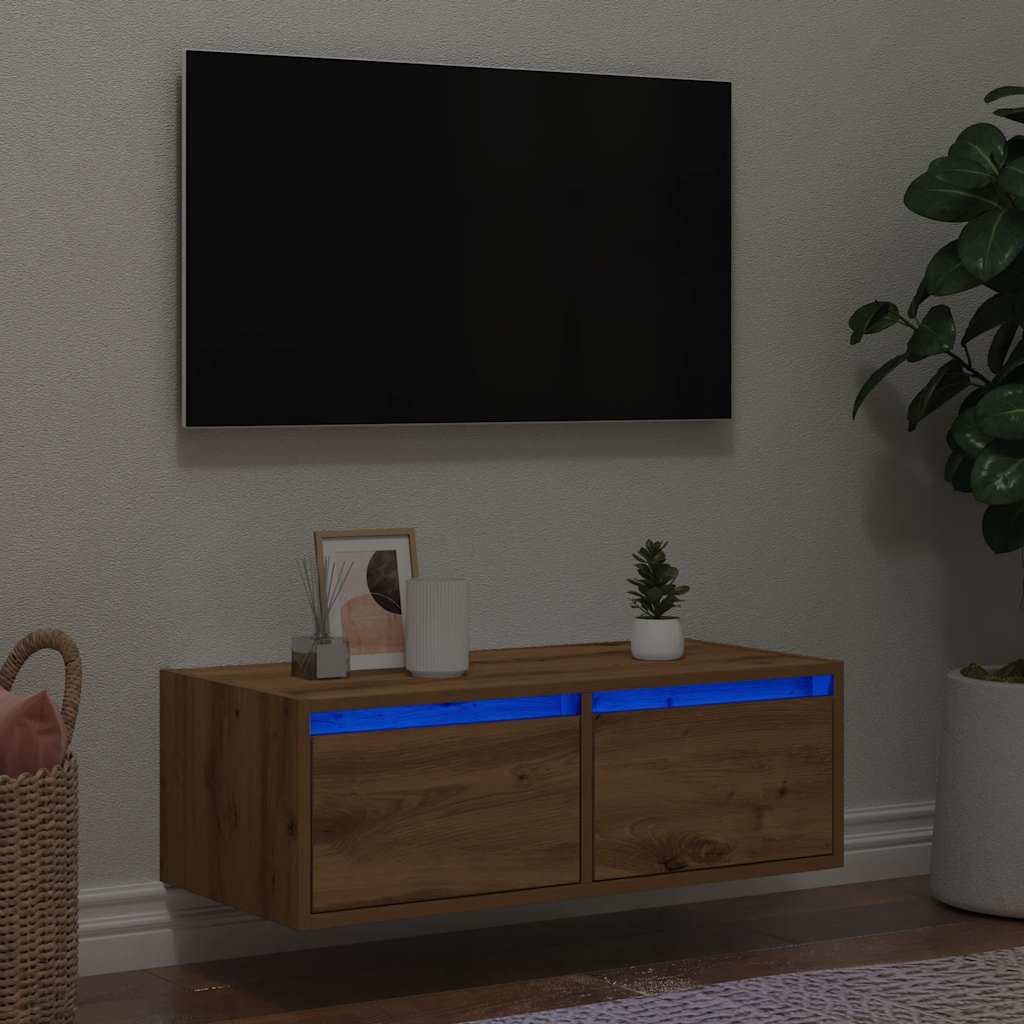 Vetonek Mueble de TV con luces LED roble artisan 75x35,5x25 cm