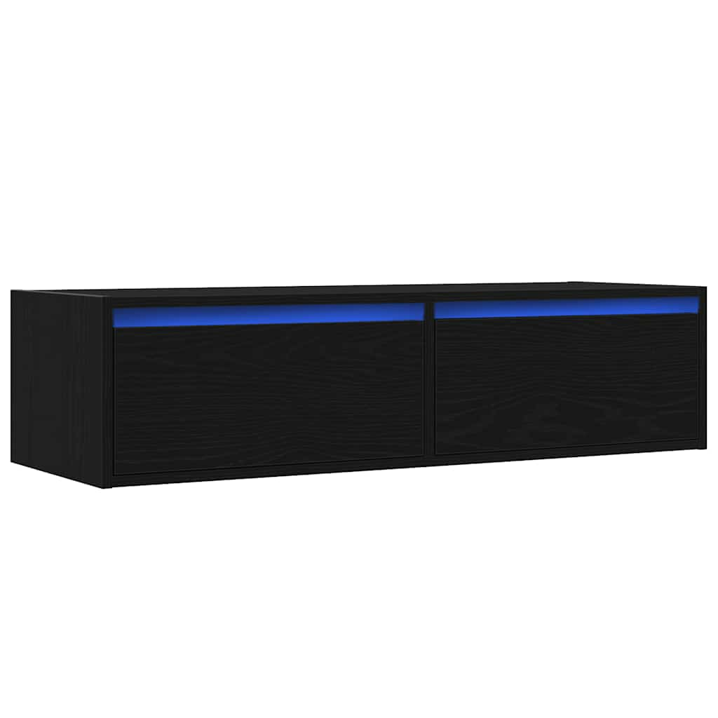 Mueble de TV con luces LED roble negro 100X35,5x25 cm