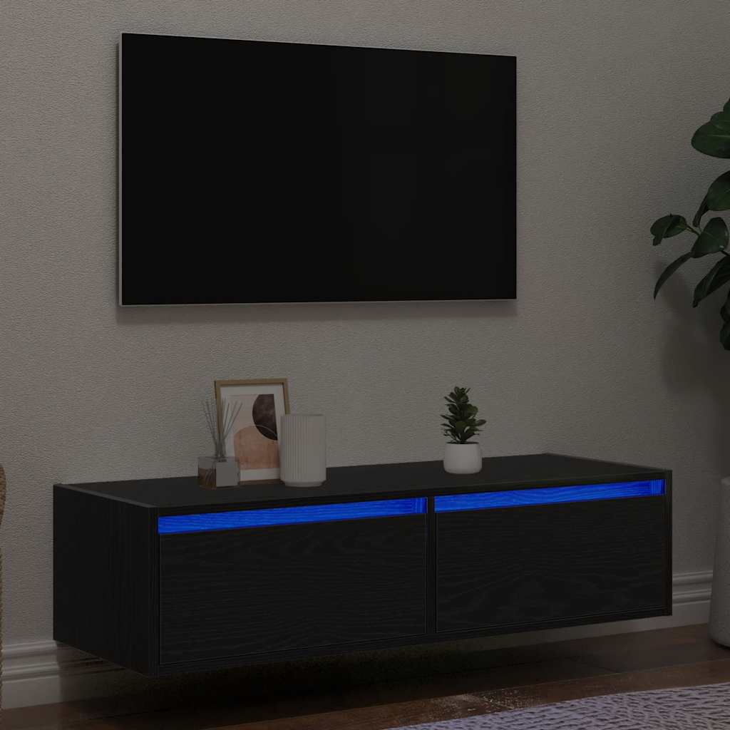 Vetonek Mueble de TV con luces LED roble negro 100X35,5x25 cm