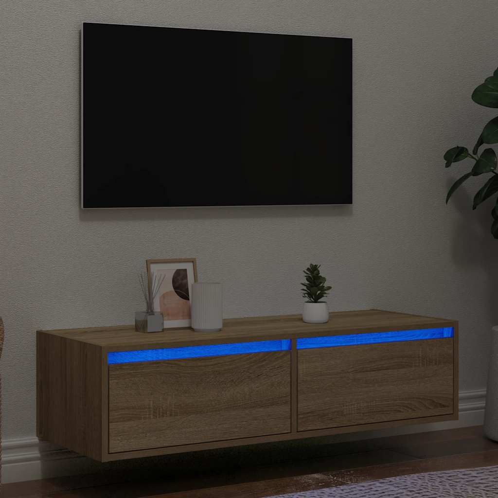 Vetonek Mueble de TV con luces LED roble sonoma 100X35,5x25 cm