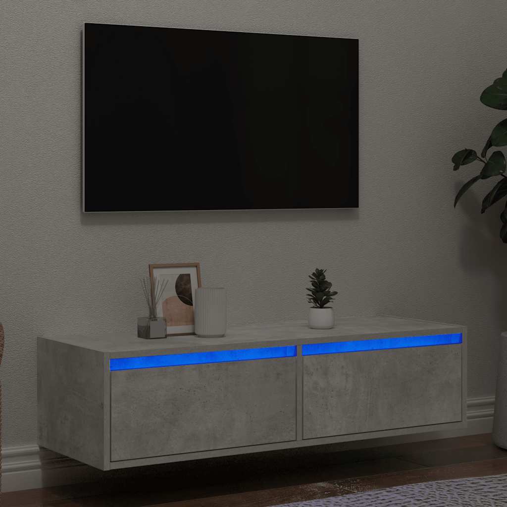 Vetonek Mueble de TV con luces LED gris hormigón 100X35,5x25 cm