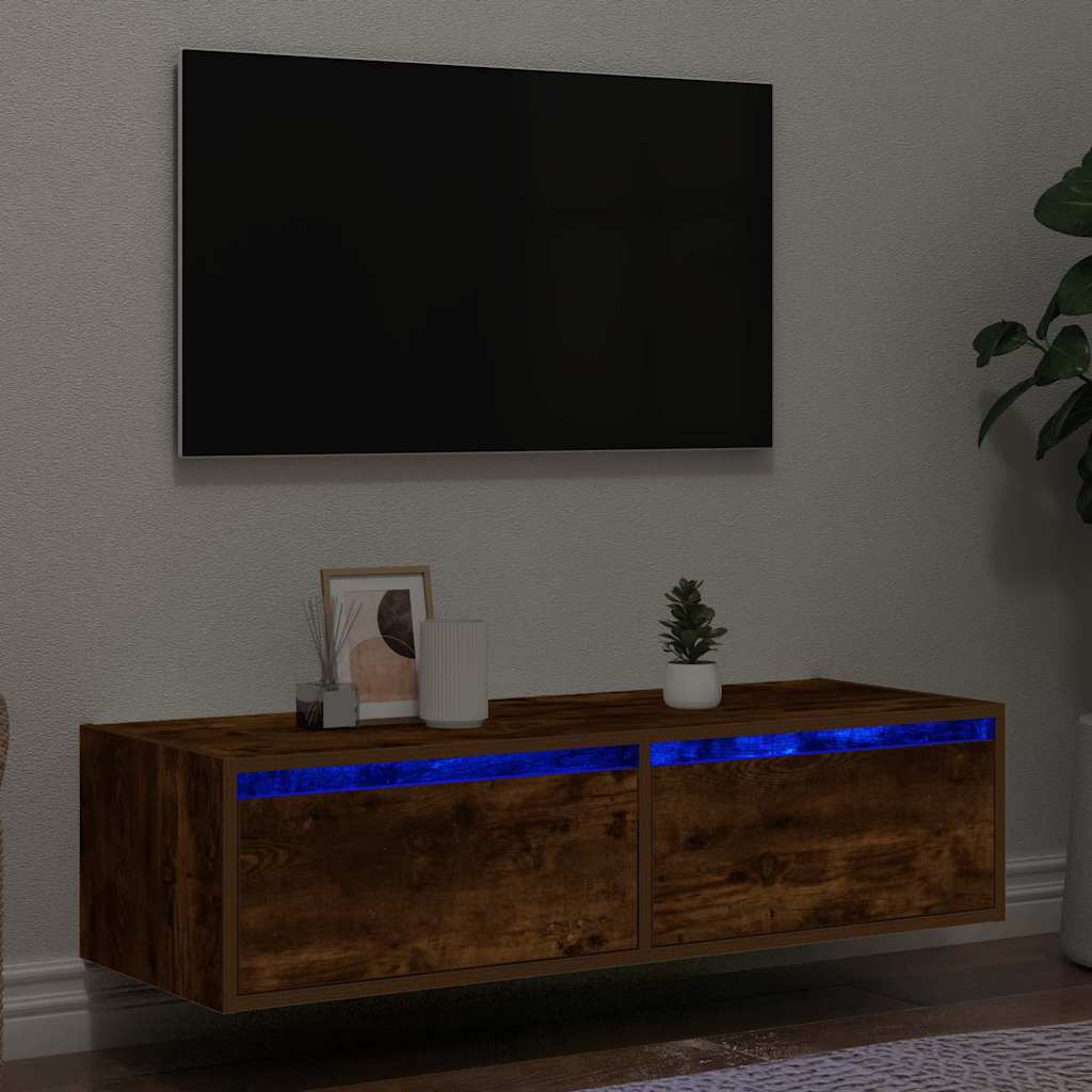 Vetonek Mueble de TV con luces LED roble ahumado 100X35,5x25 cm