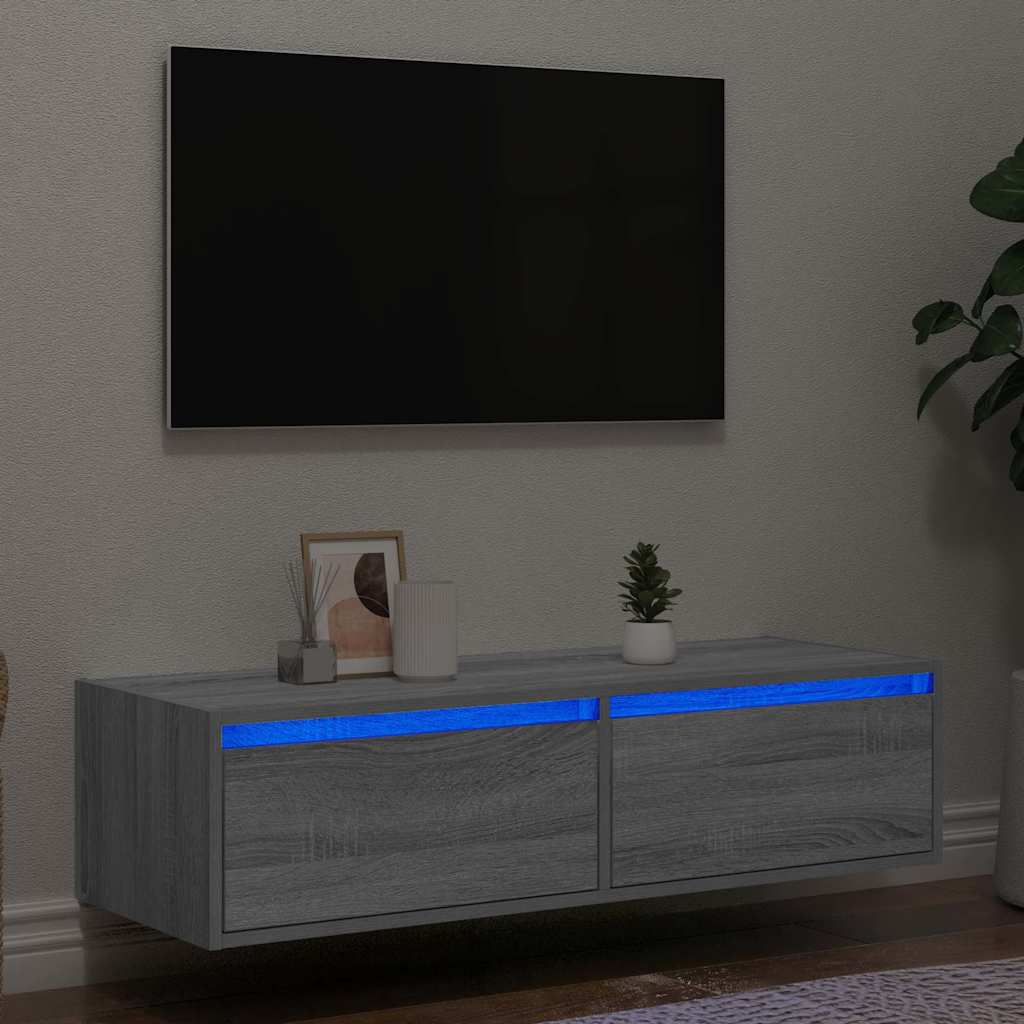 Vetonek Mueble de TV con luces LED sonoma gris 100X35,5x25 cm