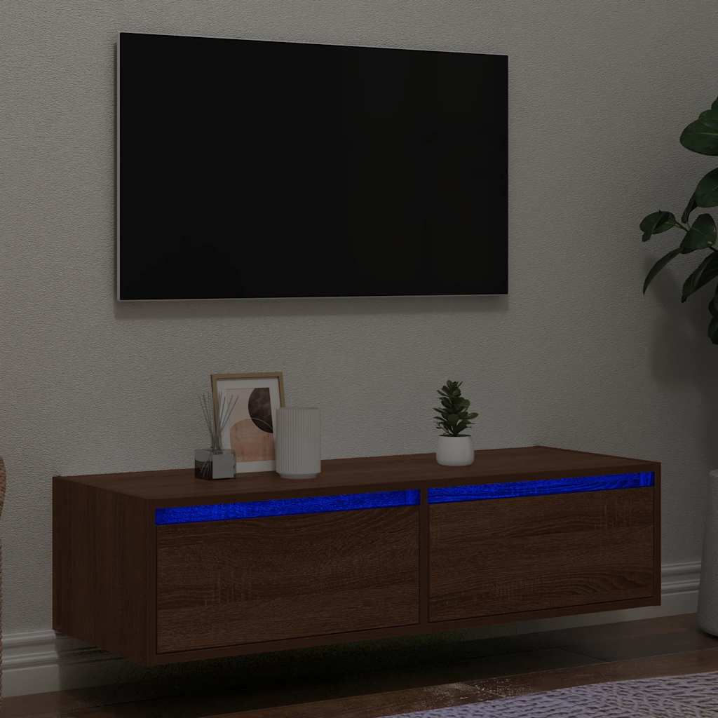 Vetonek Mueble de TV con luces LED roble marrón 100X35,5x25 cm