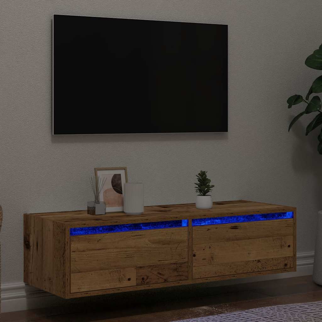 Vetonek Mueble de TV con luces LED envejecida 100X35,5x25 cm