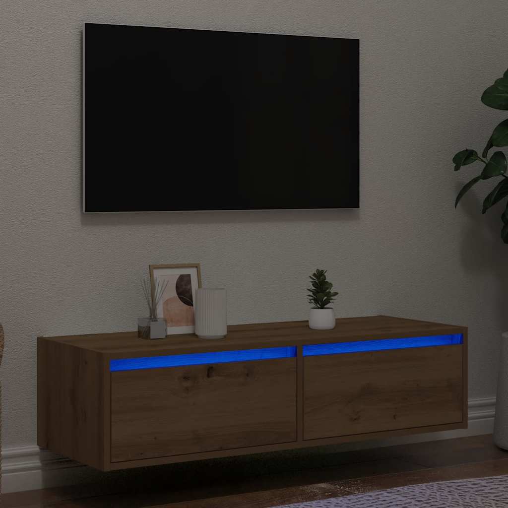 Vetonek Mueble de TV con luces LED roble artisan 100X35,5x25 cm