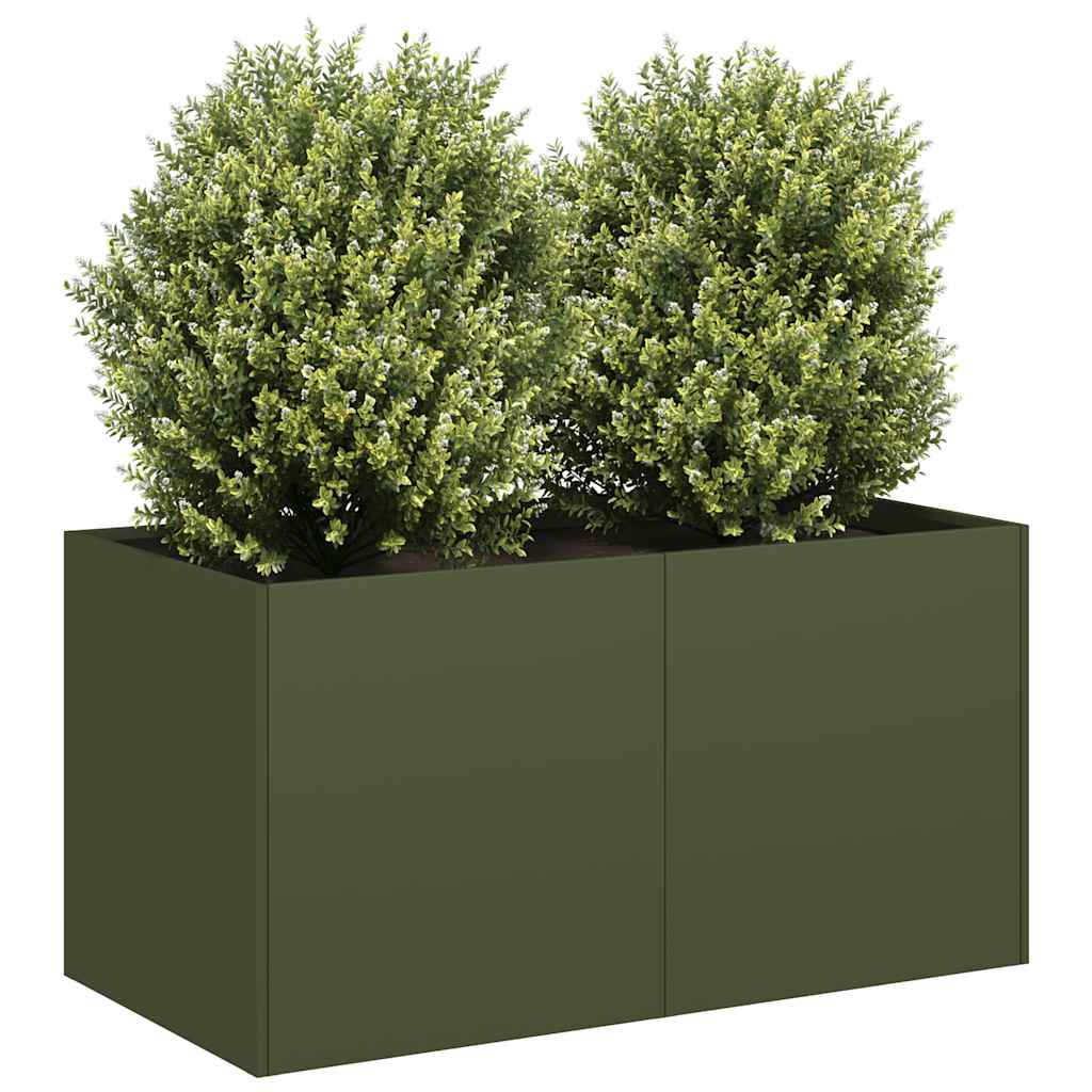 Vetonek Jardinera de acero laminado en frío verde oliva 80x40x40 cm