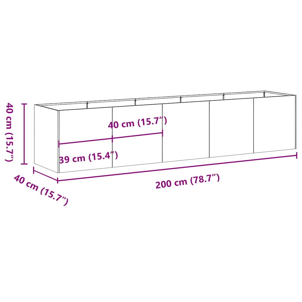 Jardinera de acero laminado en frío negro 200x40x40 cm vidaXL