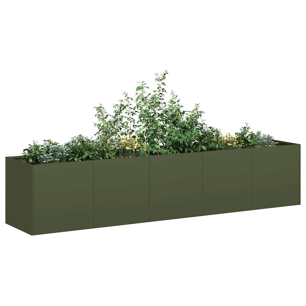 Vetonek Jardinera de acero laminado en frío verde oliva 200x40x40 cm