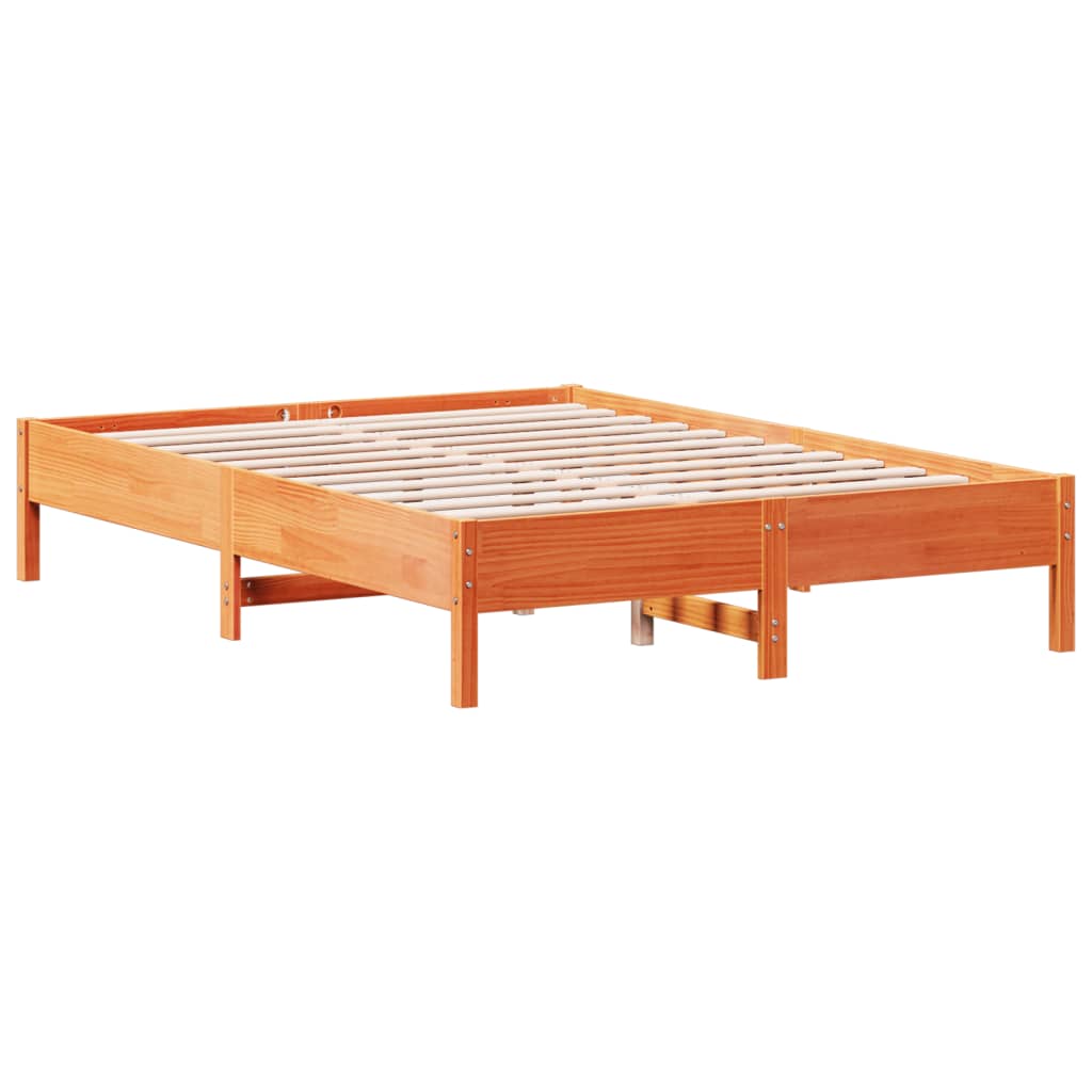 Cadre de lit sans matelas bois massif marron 135x190 cm v8590 - Vetonek