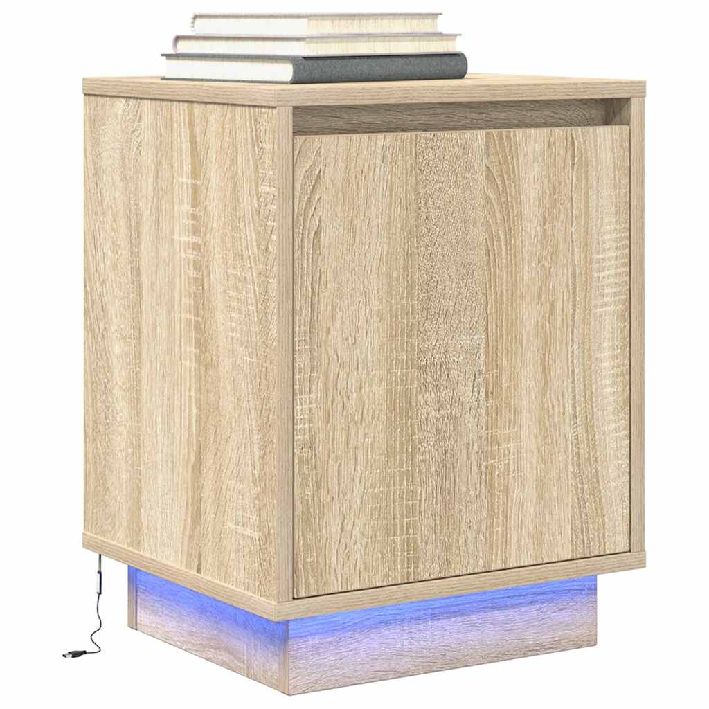 Vetonek Mesilla de noche con luces LED roble Sonoma 38x34x50 cm