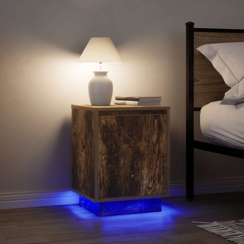 Vetonek Mesillas de noche con luces LED 2 uds roble ahumado 38x34x50 cm