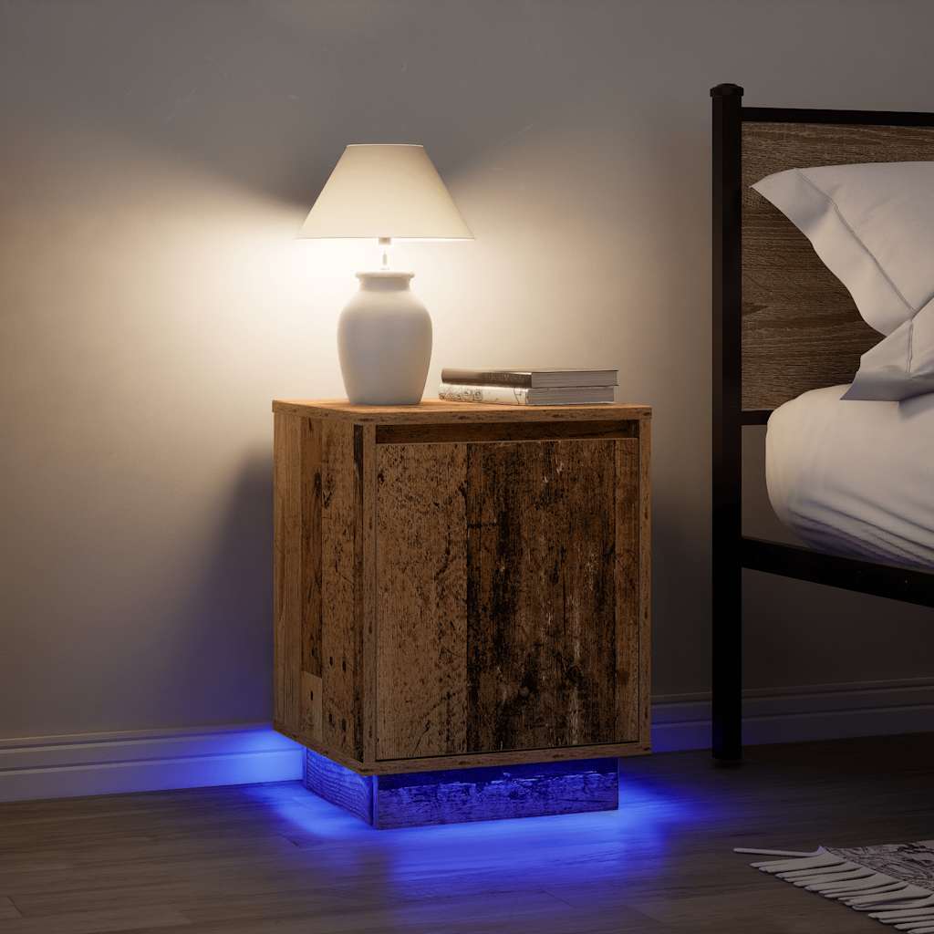 Vetonek Mesillas de noche con luces LED 2 uds madera vieja 38x34x50 cm