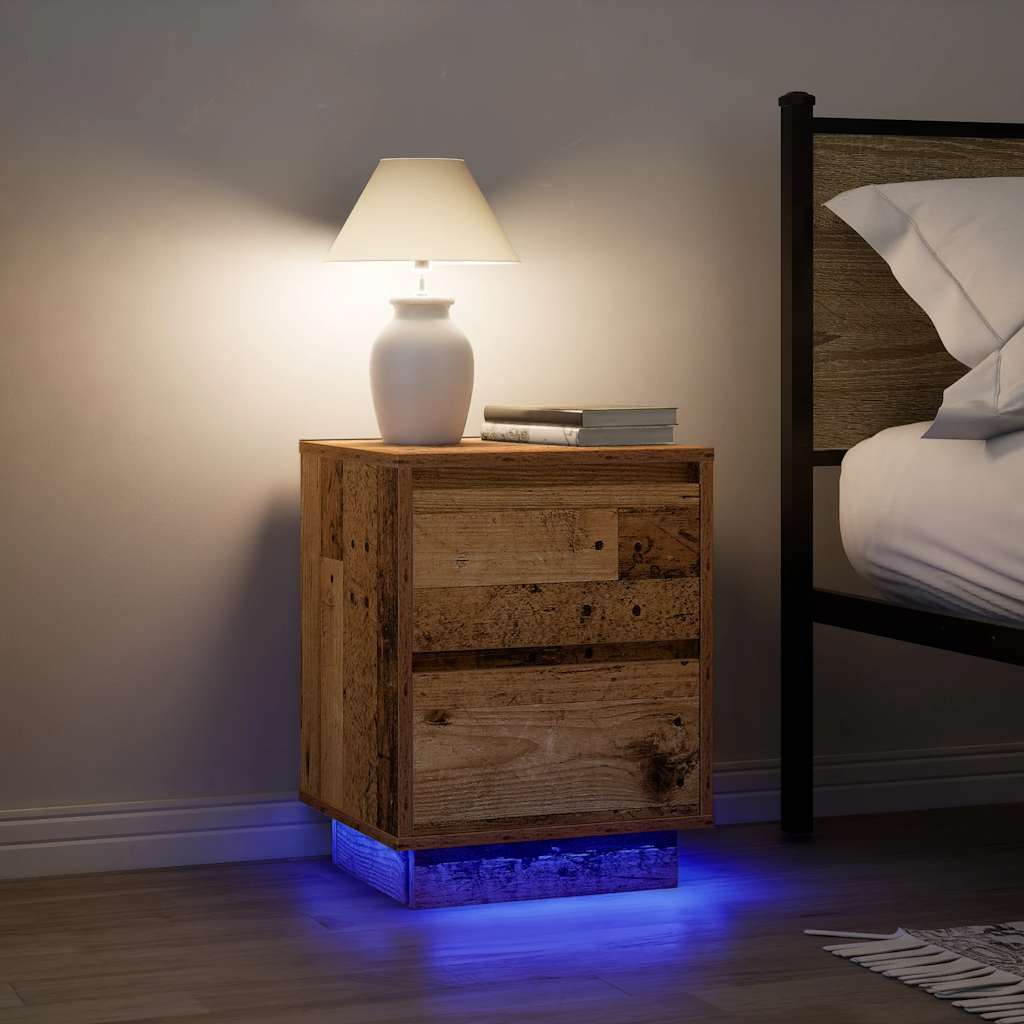 Vetonek Mesillas de noche con luces LED 2 uds madera vieja 38x34x50 cm