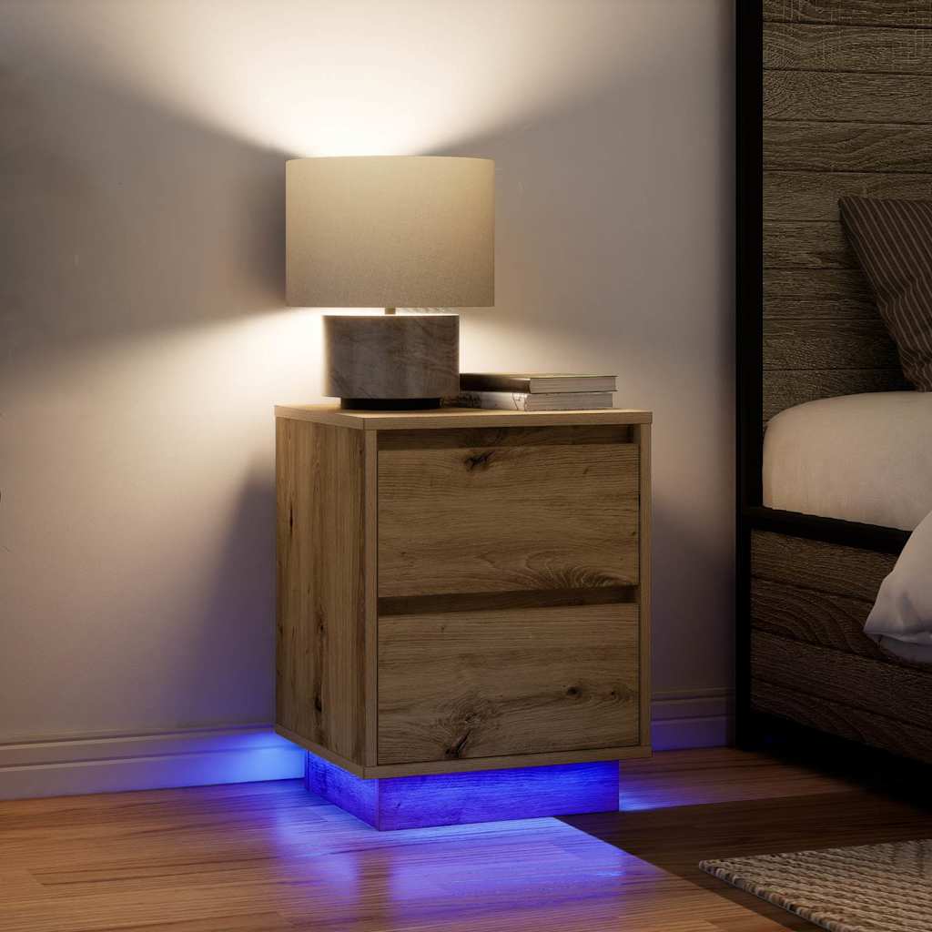 Vetonek Mesitas de noche con luces LED 2 uds roble artisan 38x34x50 cm