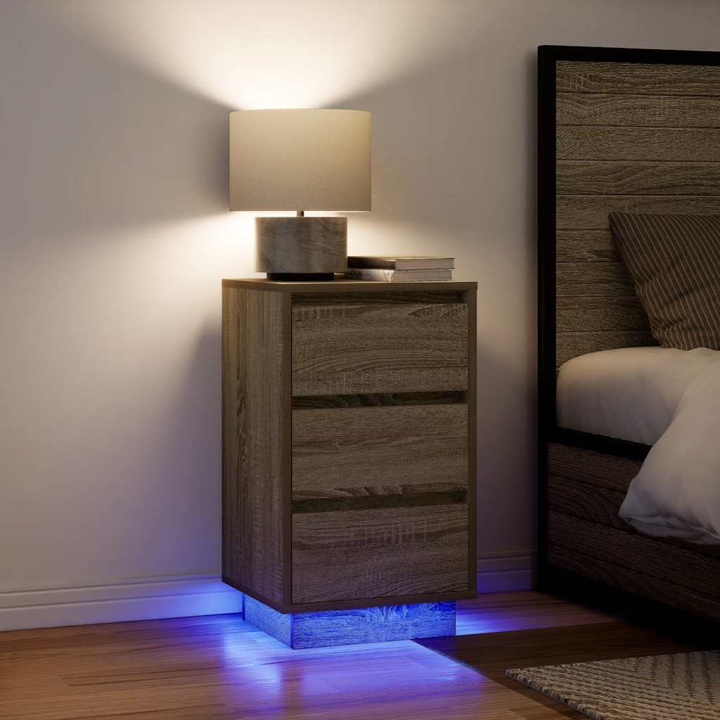 Vetonek Mesilla de noche con luces LED roble sonoma 38x34x65 cm