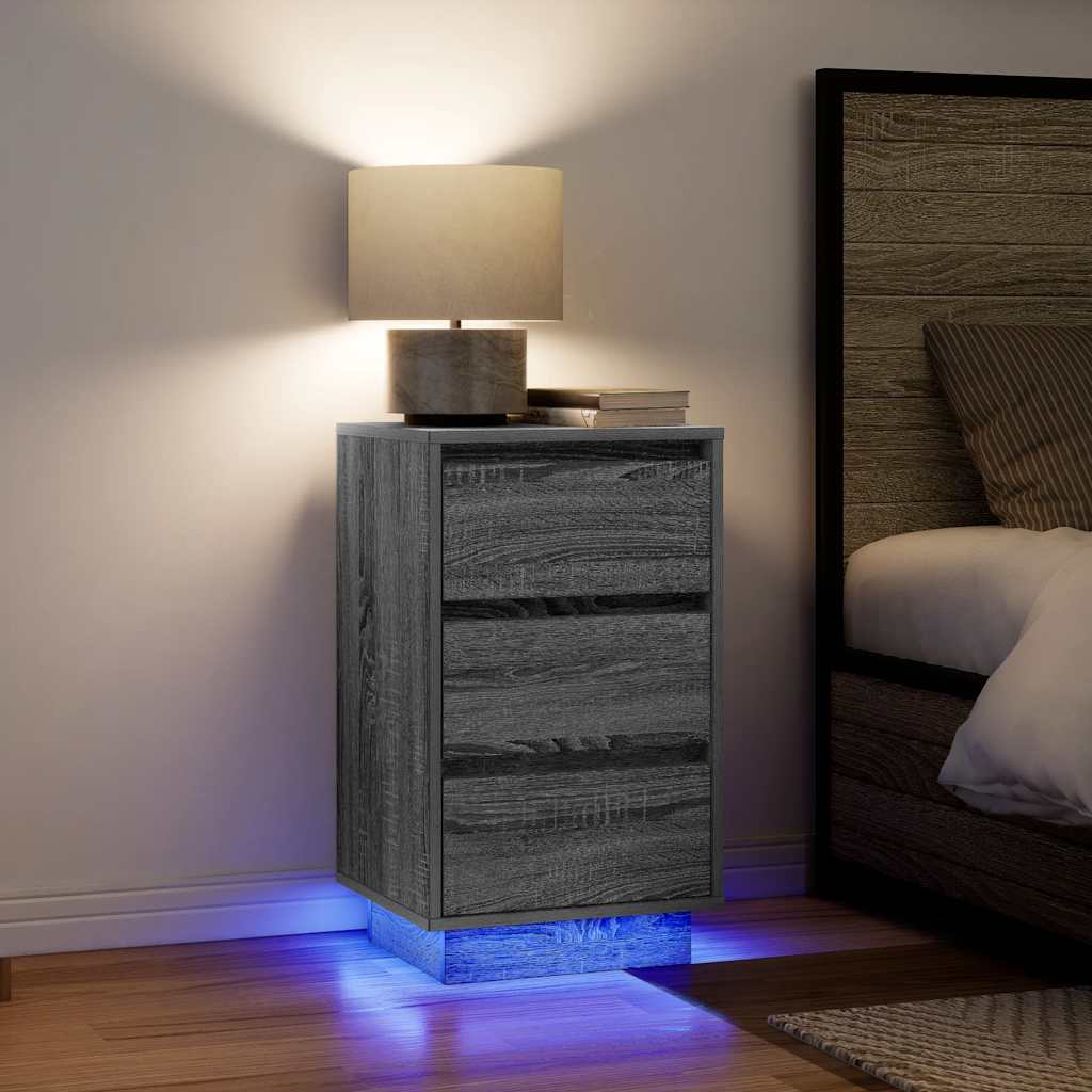 Vetonek Mesilla de noche con luces LED sonoma gris 38x34x65 cm