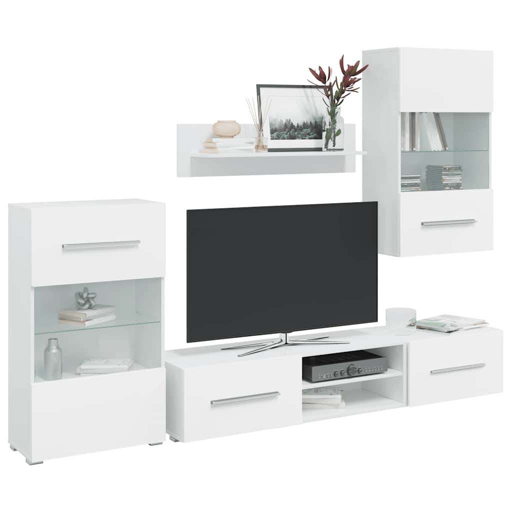 Vetonek Muebles para TV 5 piezas con iluminación LED blanco mate