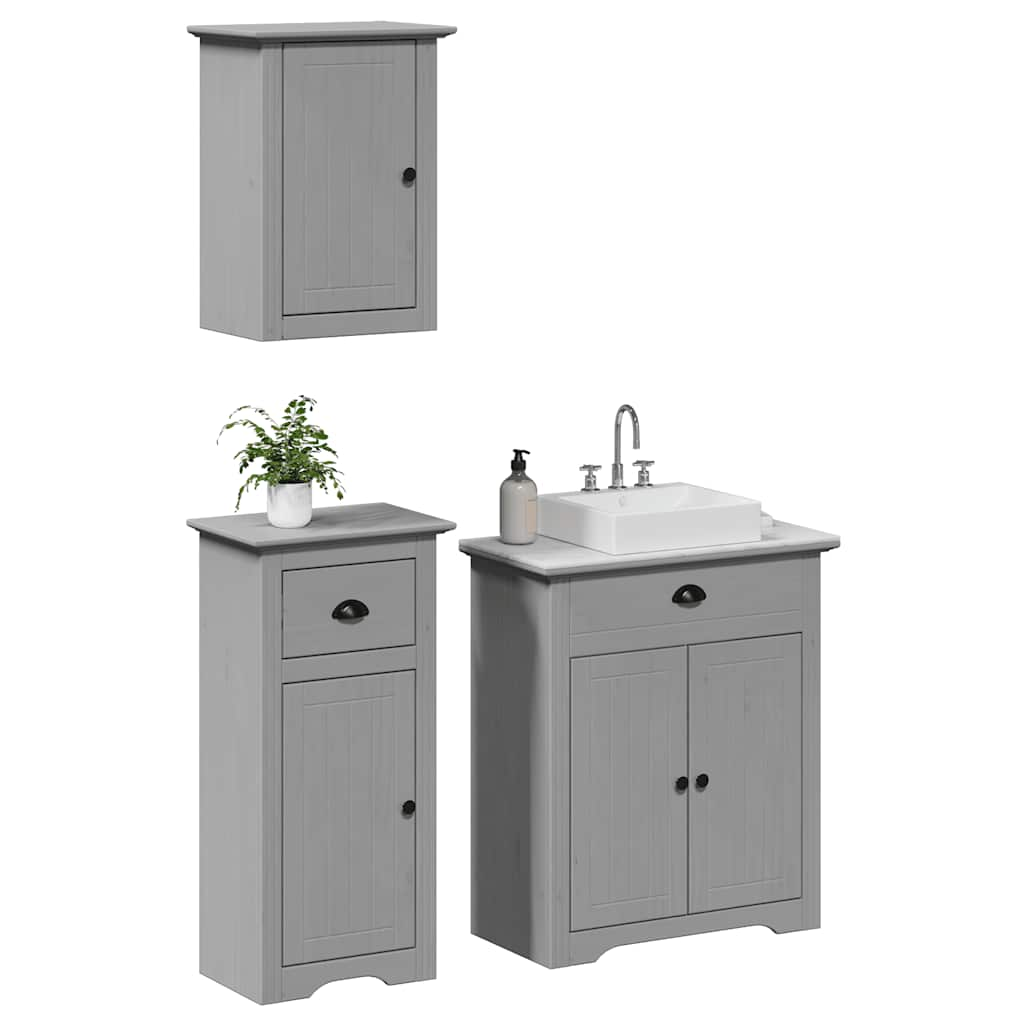 Vetonek Juego de muebles de baño BODO 3 pzas madera maciza pino gris