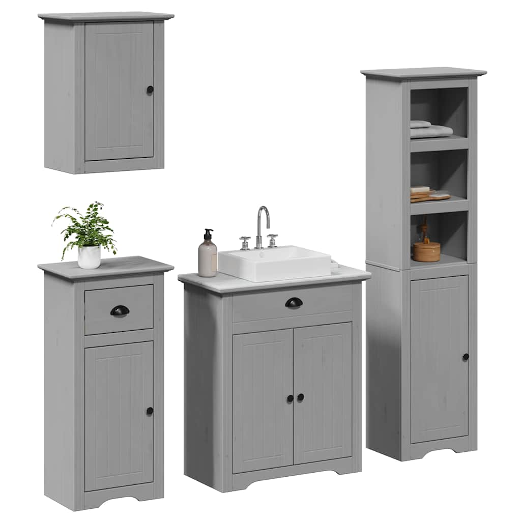 Vetonek Juego de muebles de baño BODO 4 pzas madera maciza pino gris