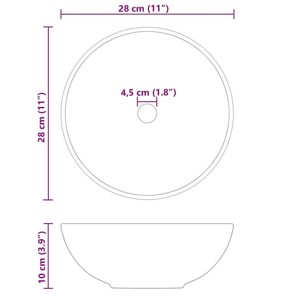 Lavabo Ø28x10 cm cerámica negro brillo V3766 Vetonek