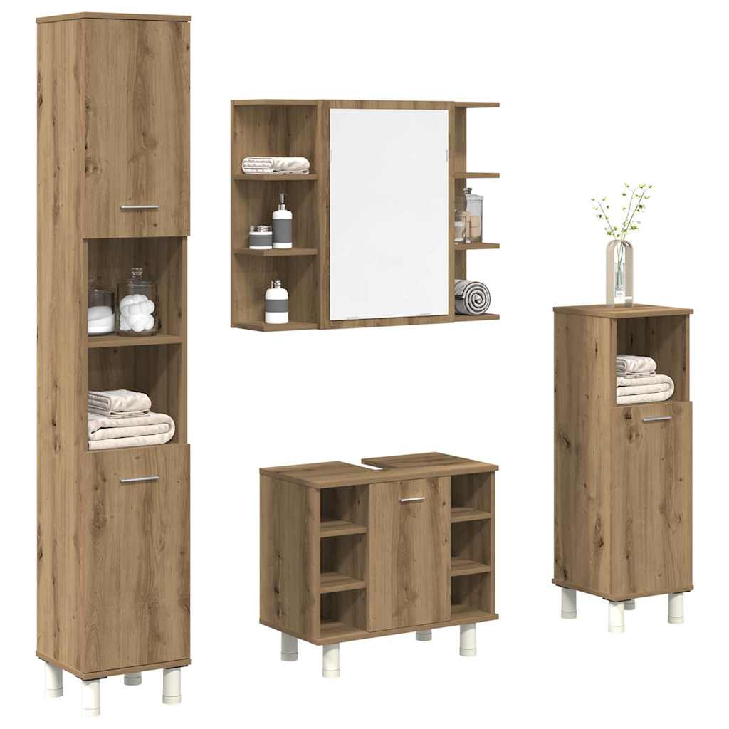 Vetonek Juego de muebles baño 4 piezas madera ingeniería roble artisan