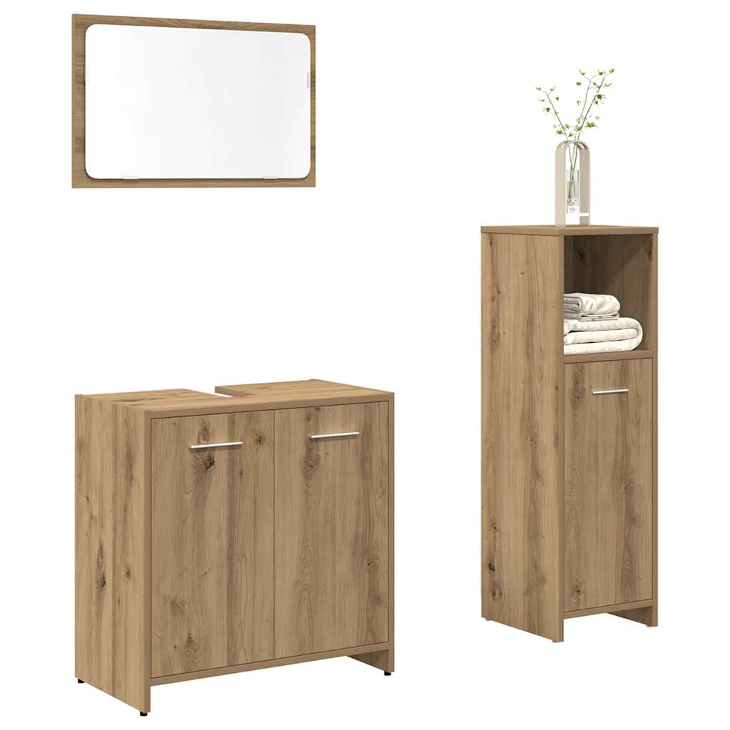 Vetonek Juego de muebles baño 3 piezas madera ingeniería roble artisan