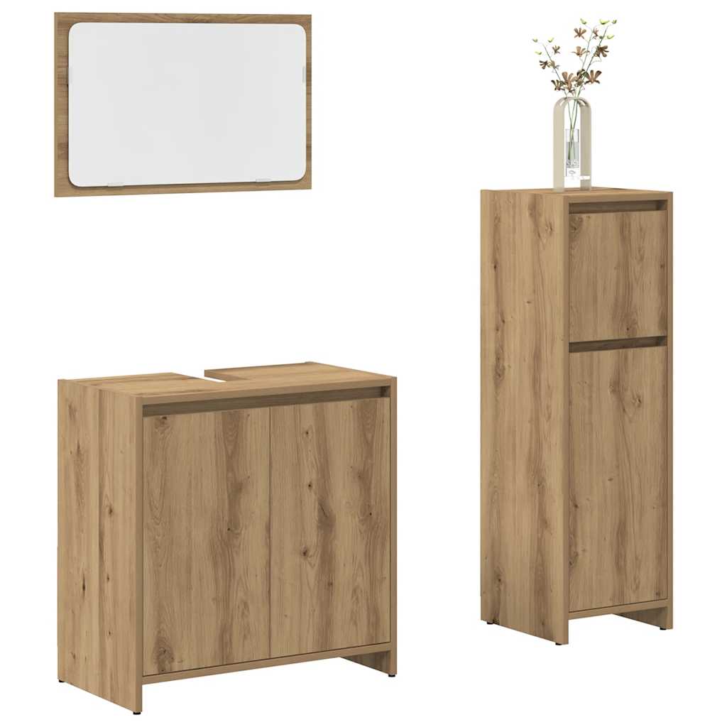 Vetonek Juego de muebles baño 3 piezas madera ingeniería roble artisan