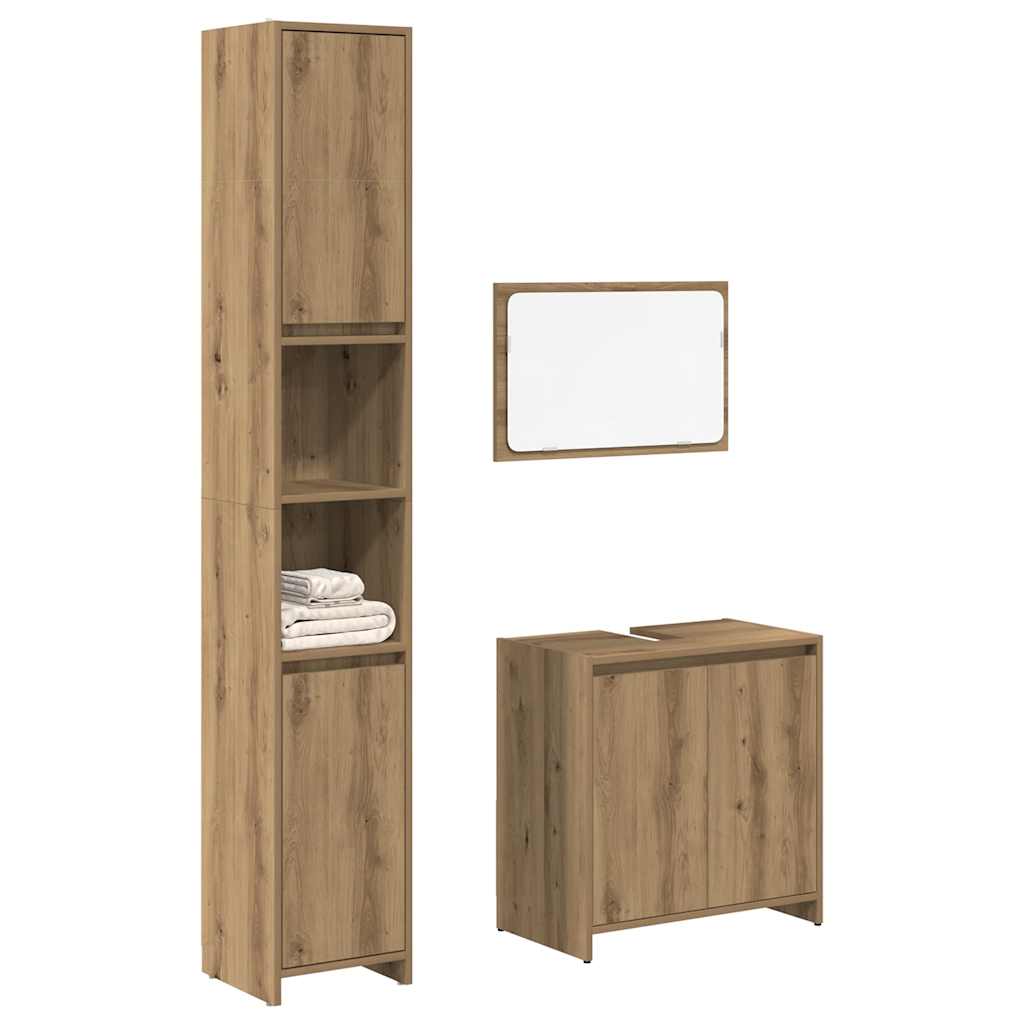 Vetonek Juego de muebles baño 3 piezas madera ingeniería roble artisan