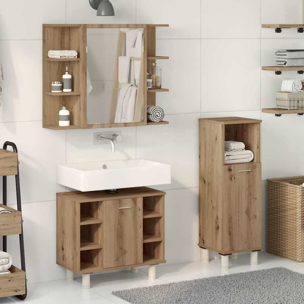 Ensemble de meubles de salle de bain 3 pièces en bois de bois artisan v68