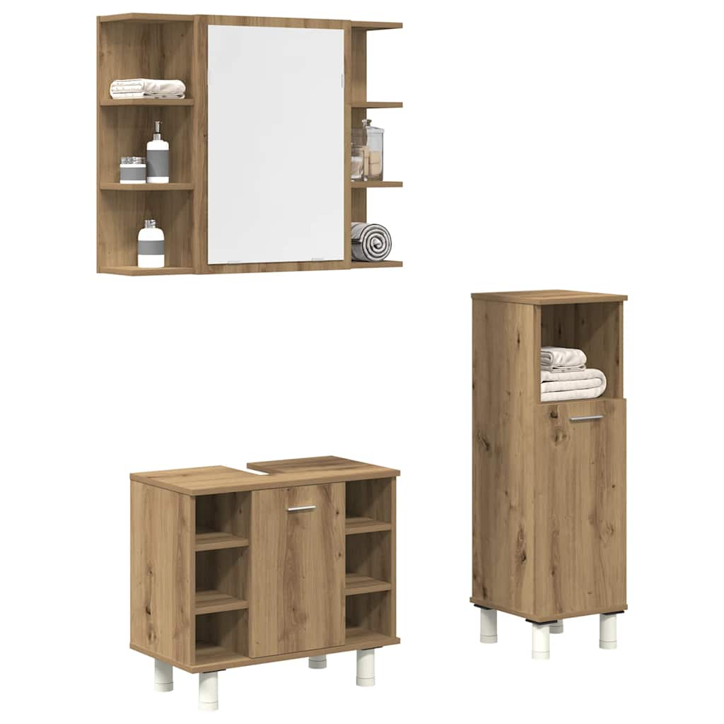 Vetonek Juego de muebles baño 3 piezas madera ingeniería roble artisan