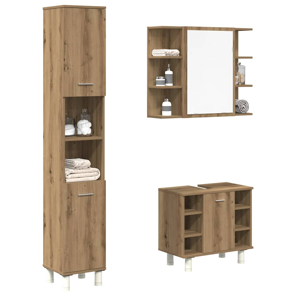 Vetonek Juego de muebles baño 3 piezas madera ingeniería roble artisan