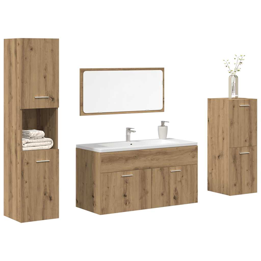 Vetonek Juego de muebles baño 4 piezas madera ingeniería roble artisan