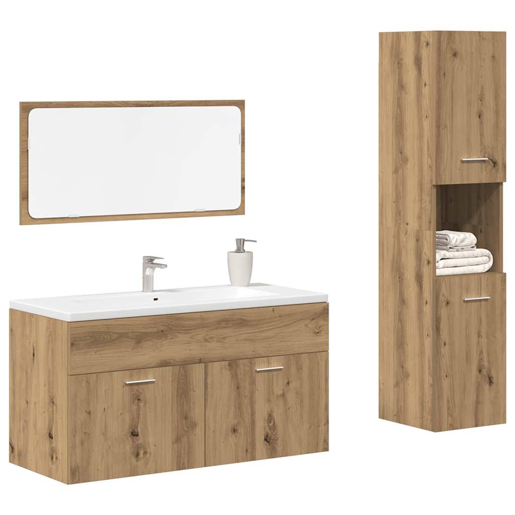 Vetonek Juego de muebles baño 3 piezas madera ingeniería roble artisan