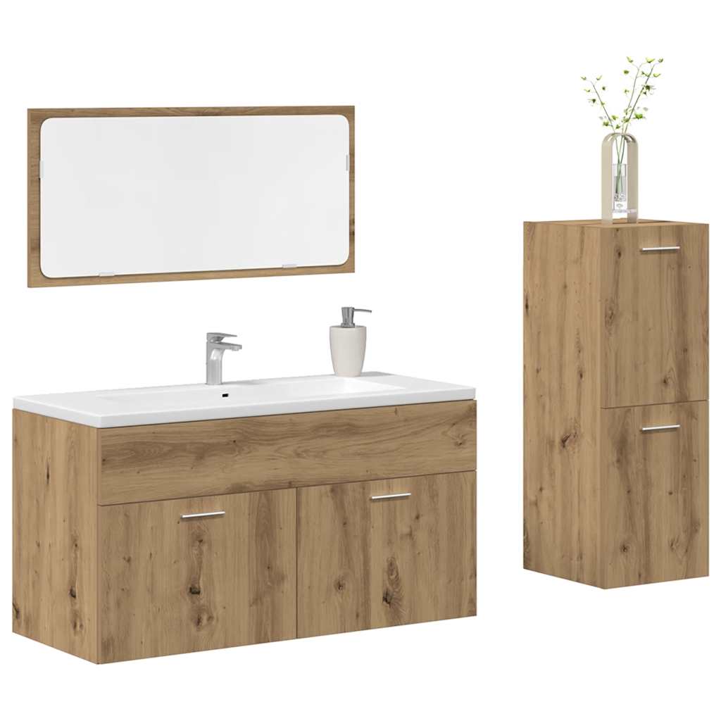 Vetonek Juego de muebles baño 3 piezas madera ingeniería roble artisan