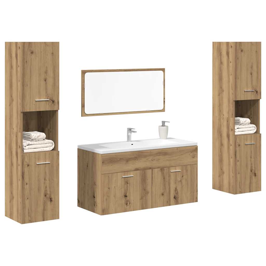 Vetonek Juego de muebles baño 4 piezas madera ingeniería roble artisan