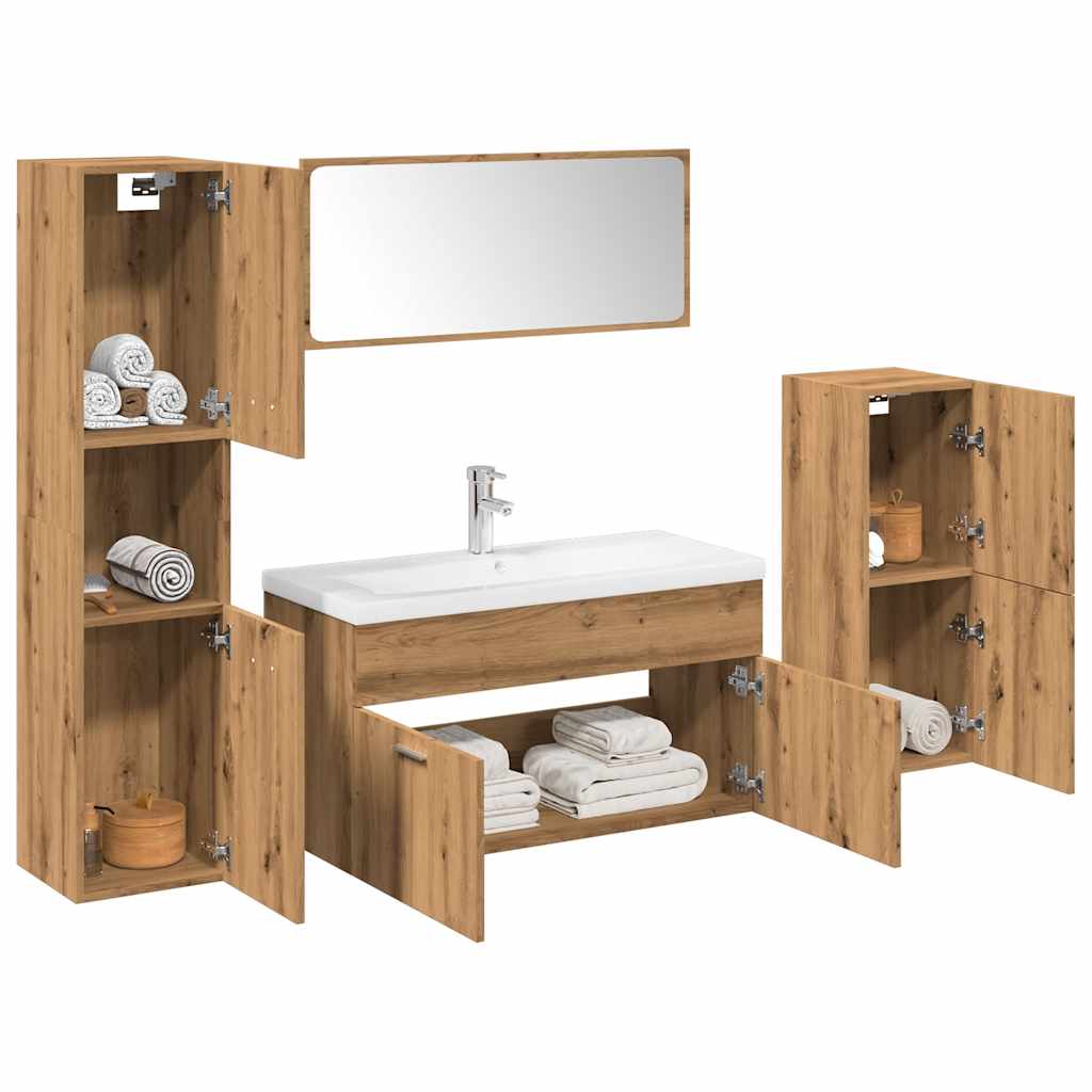 Vetonek Juego de muebles baño 5 piezas madera ingeniería roble artisan