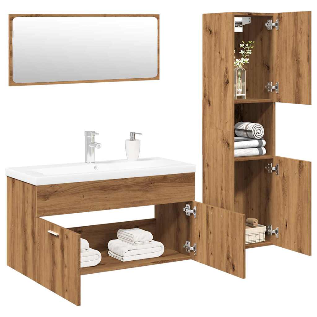 Vetonek Juego de muebles baño 4 piezas madera ingeniería roble artisan